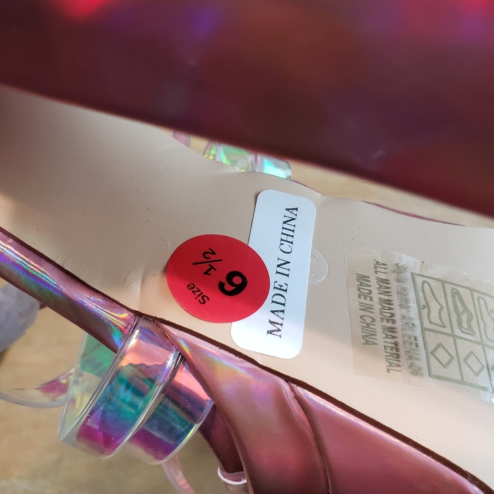 YOKI pink iridescent strappy platform block heels Size 6.0 New without box - Picture 7 of 11